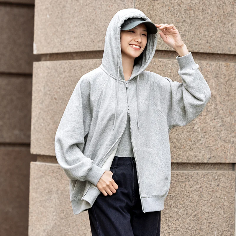 Semir Jacket Women Loose-Fit Plum Blossom Jacket Inserted Shoulder Sleeves Embroidery 2024 New Autumn Casual Hooded Jacket 5