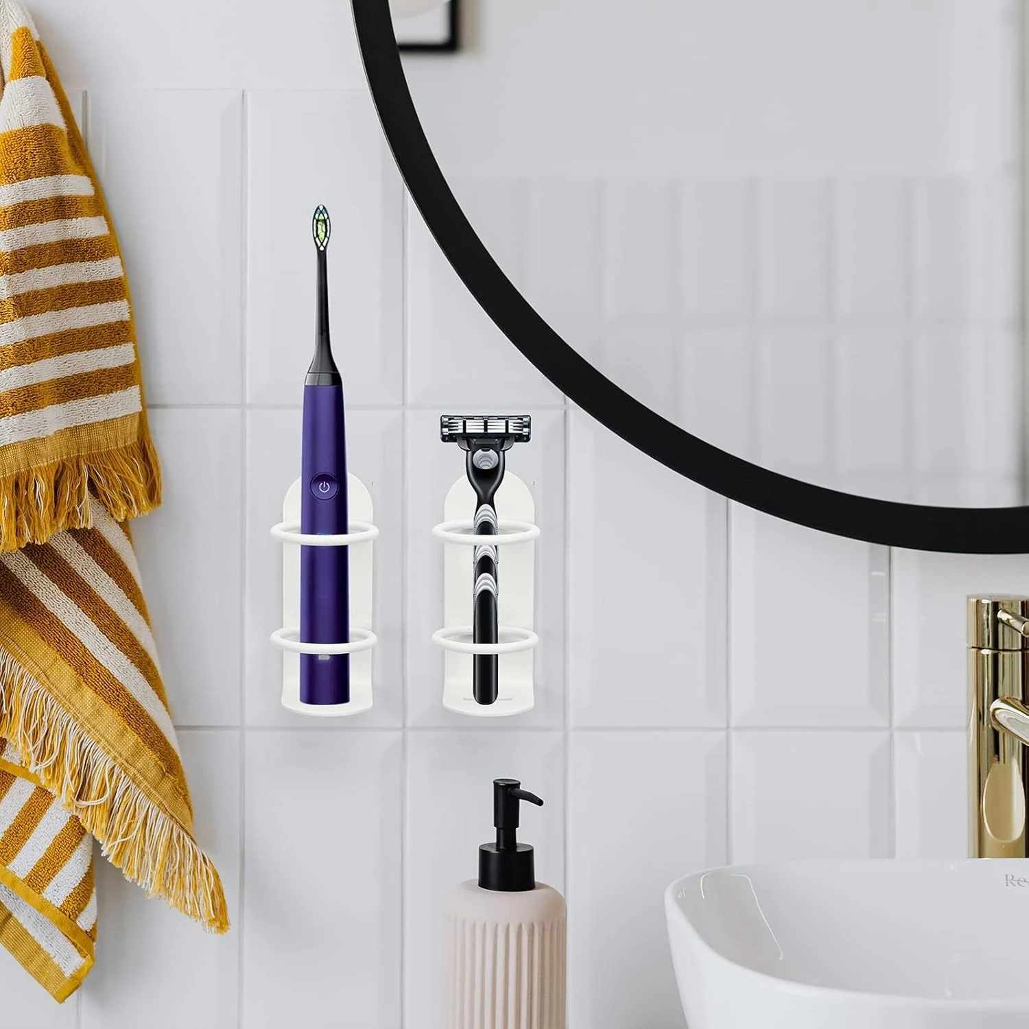 Wall-Mount Electric Toothbrush Holder - Sleek Metal Design, Adhesive Installation, No Drill Bathroom Organizer