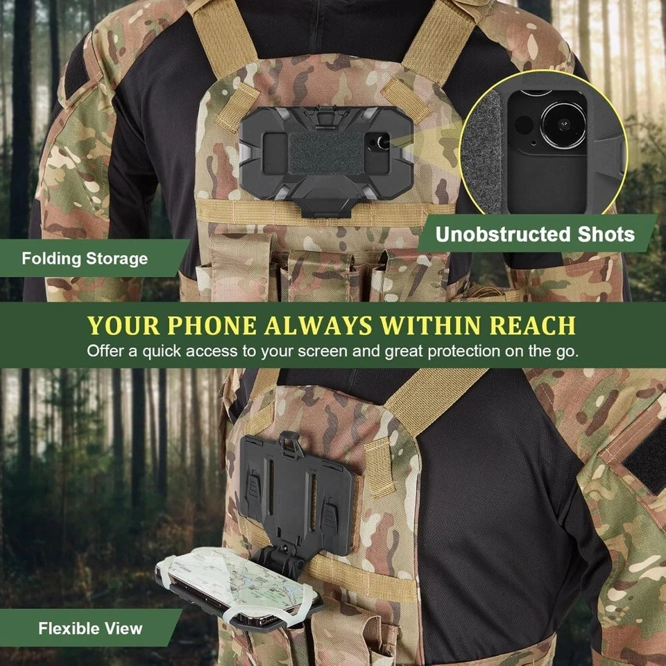 Rugged Tactical MOLLE Phone Holder with Non-Slip Grips for Hands-Free Adventures