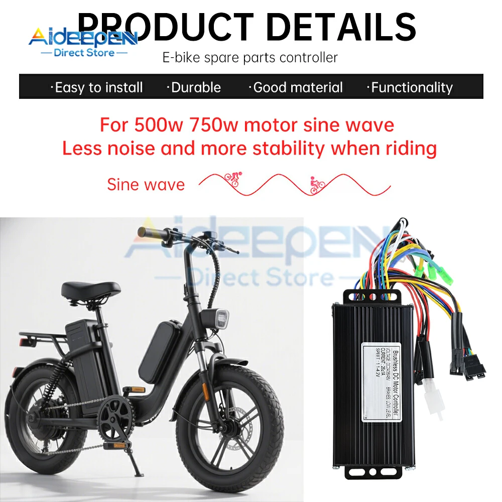 24V/36V/48V 500W/750W 26A E-Bike Regolatore motore brushless a onda sinusoidale con/senza sala per la riparazione di scooter elettrici - immagine 5