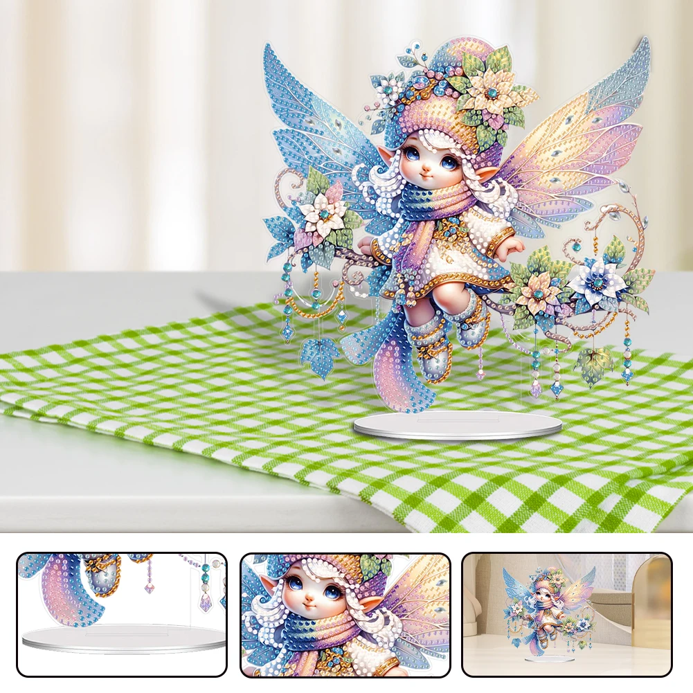 Acrylic Elf Diamond Painting Tabletop Ornaments Kit Cartoon Diamond Painting Desktop Ornaments Kit for Home Office Decor