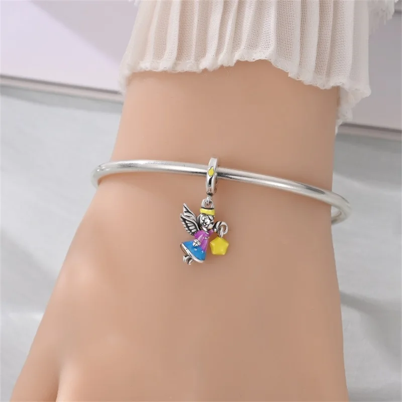 Original 925er Sterlingsilber-Charm-Perlen, leuchtende leuchtende Laterne, Engel, magische Katze, Dschungel-Anhänger, Perle für Armband, Charm-Schmuck – Detail 2