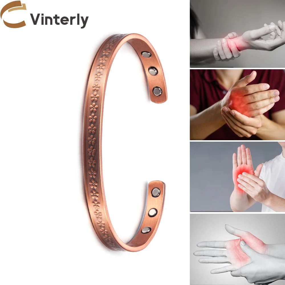 Pure Copper Magnetic Bracelet Arthritis Energy Flower Magnetic Bracelet Benefits Adjustable Cuff Copper Bracelets for Women