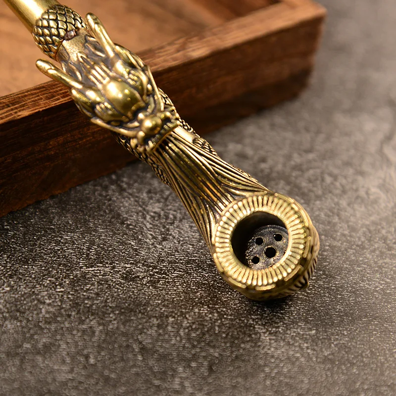 Tobacco Pipe Smoking Pipe Vintage Brass Tobacco Pipe Creative Dragon Head Design Gift For Father/Grandfather