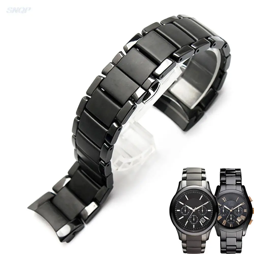 

22mm 24mm Ceramic Watch Strap for Armani AR1451 AR1452 AR1400 AR1410 Band Men Matte Curved End Butterfly Buckle Wrist Bracelet