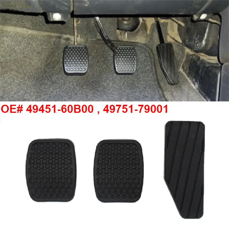 3pc Rubber Car Pedal Cover Kit Full Set