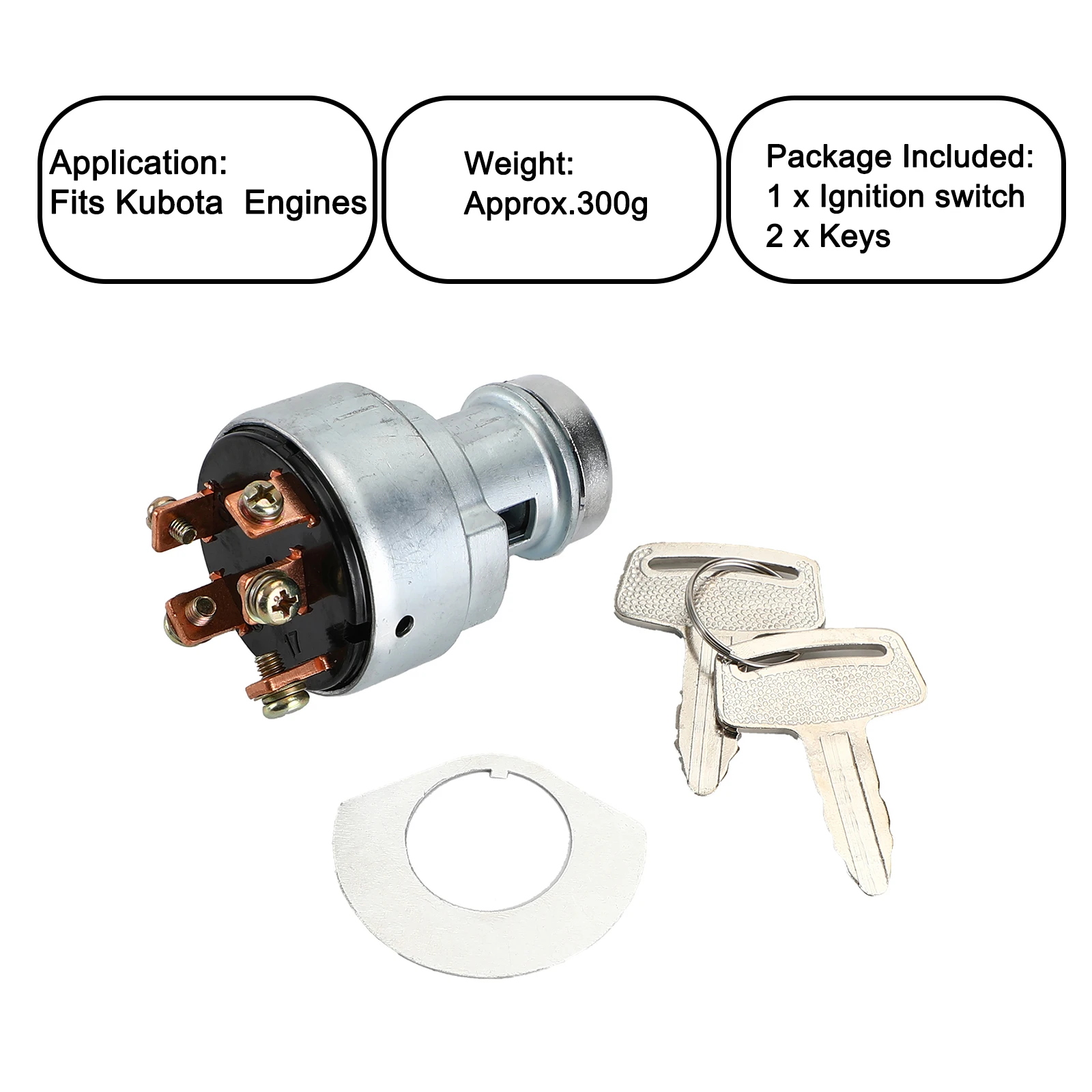 66706-55120 Kubota Engine Ignition Key Starter Switch Assembly w/ 2 Keys 