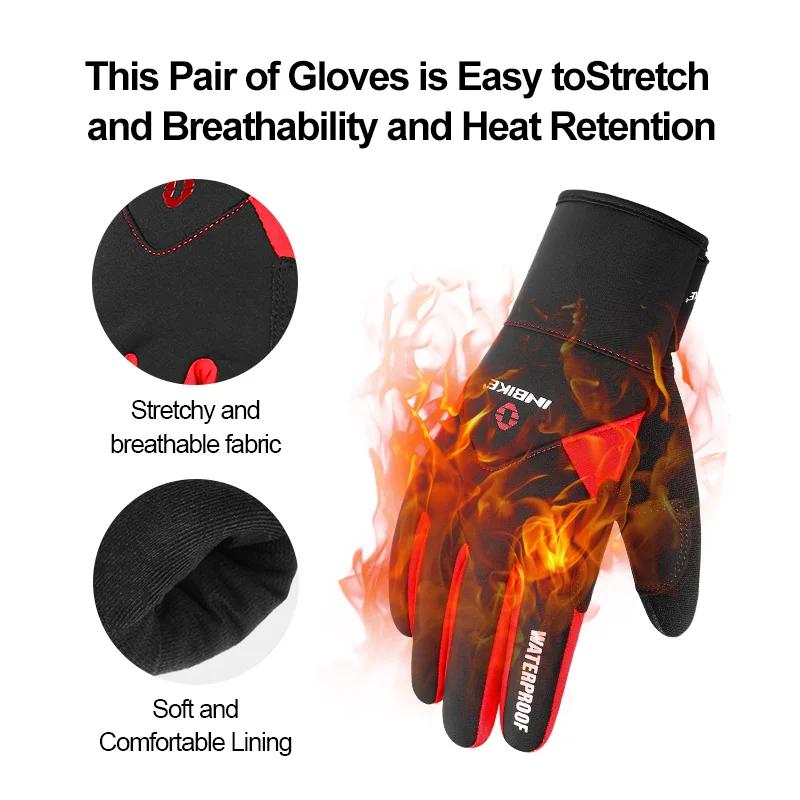 INBIKE Winter Cycling Gloves Man Touch Screen Bicycle Gloves Thickened Men's Gloves MTB for Riding Bike Motorcyclist Accessories 2