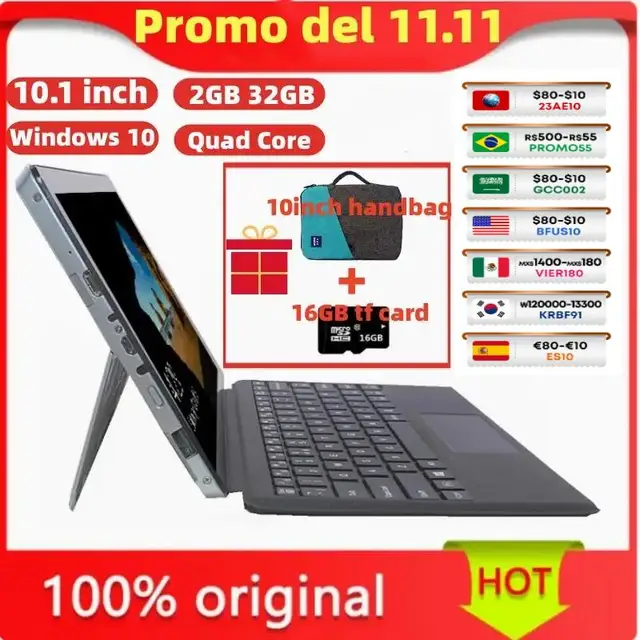 Gift Keyboard Sticker 32bit 10.1” Windows 10 2 in 1 Netbook 2GB RAM 32GB ROM 1280 x 800IPS HDMI-Compatible 6000MAH Tablets PC: A Powerful and Portable Device