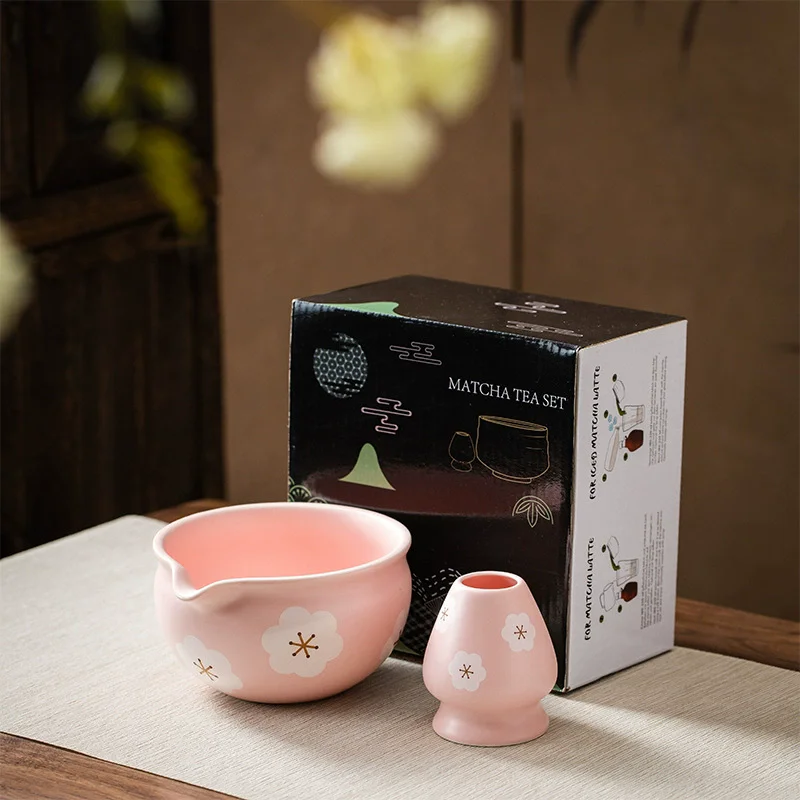 Pink Traditional Japanese Matcha Bowl and Whisk Holder Tea Bowl with Pouring Spout for Office Table Tea Ceremony Party Gift matcha tea set matcha tea tools tea set