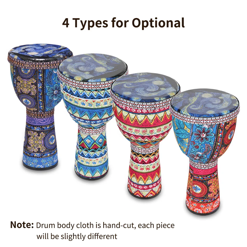 African Hand Drum 8 Inch Portable Djembe Drum Percussion Instrument with Colorful Art Patterns for Children Light Tambourine