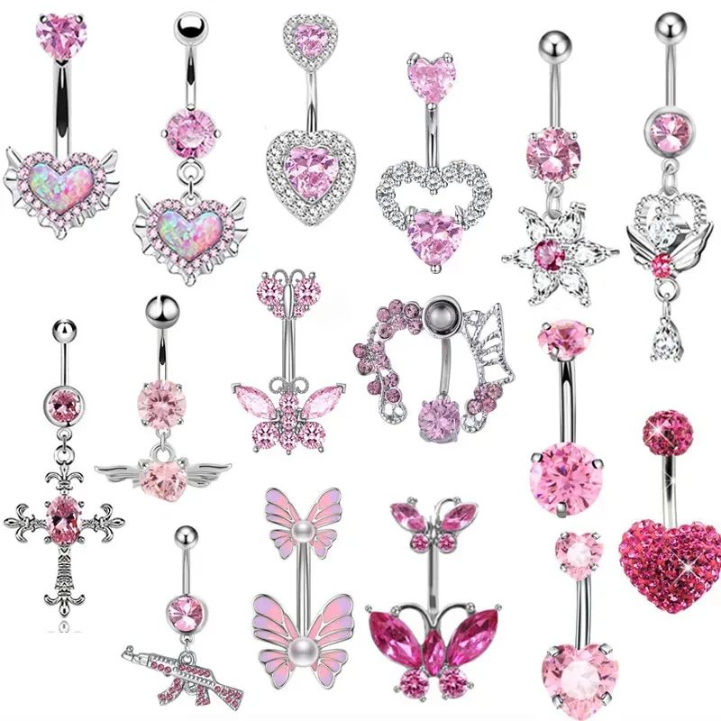 

New 1Pcs Trendy Cartoon Stainless Steel Belly Button Ring Belly Piercing Lovely Crystal Cats Navel Rings Body Piercing Jewelry