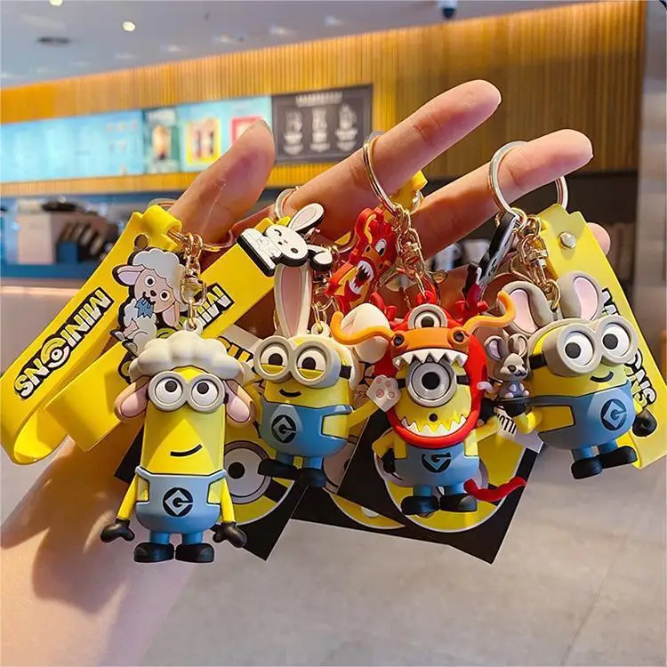 

Cute cartoon key chain small soldier doll yellow package card drops glue car key chain pendant