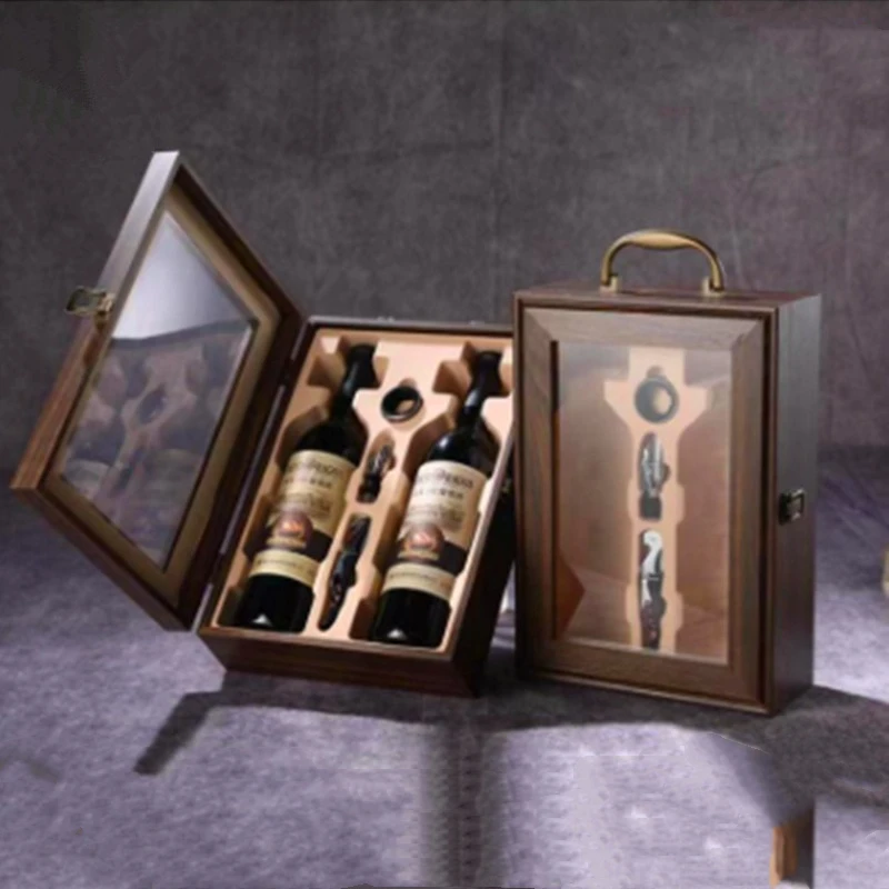 Double Pack Hand-held Walnut Colored Red Wine Gift Box Grape Red Wine Gift Box Packaging