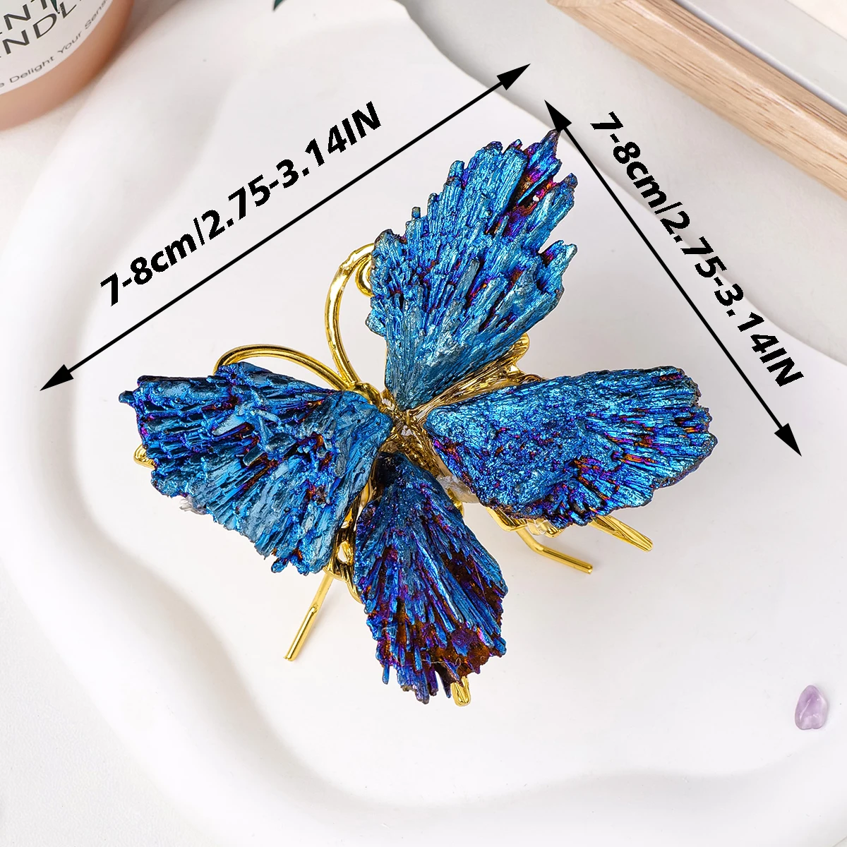 1PC Natural Crystal Stone Reiki Gemtone Healing Aura Tourmaline Blue Flame Butterfly Animal Statue Decoration