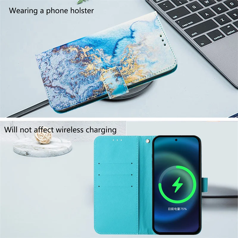 Elegant Marble Design Leather Wallet Flip Cover Case