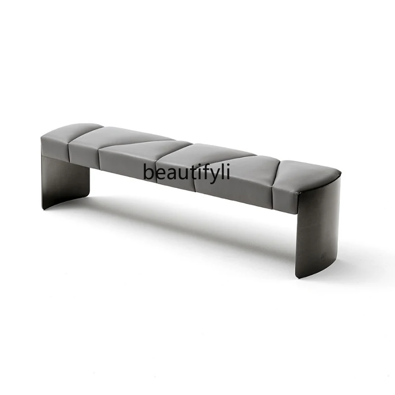 

Light Luxury Bed End Stool Bedroom Bed New Chinese Designer Stainless Steel Italian Minimalist Leather Bench Shoes Changing