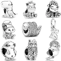 Little Dinosaur Owl Snake Pangolin Hippopotamus Pendant Charm Bead Fit Original Silver European 925 Bracelet Jewelry for Women 1