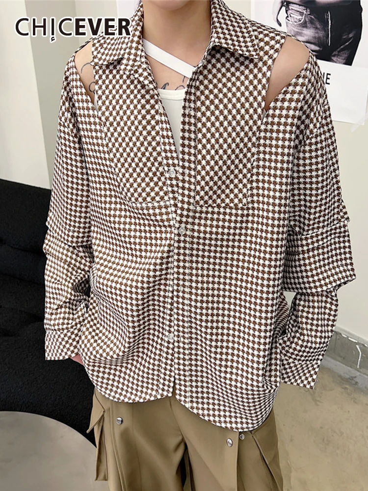 

CHICEVER Korean Off Shoulder Blouses For Women Lapel Long Sleeve Single Breasted Vintage Colorblock Spring Casual Shirts Female