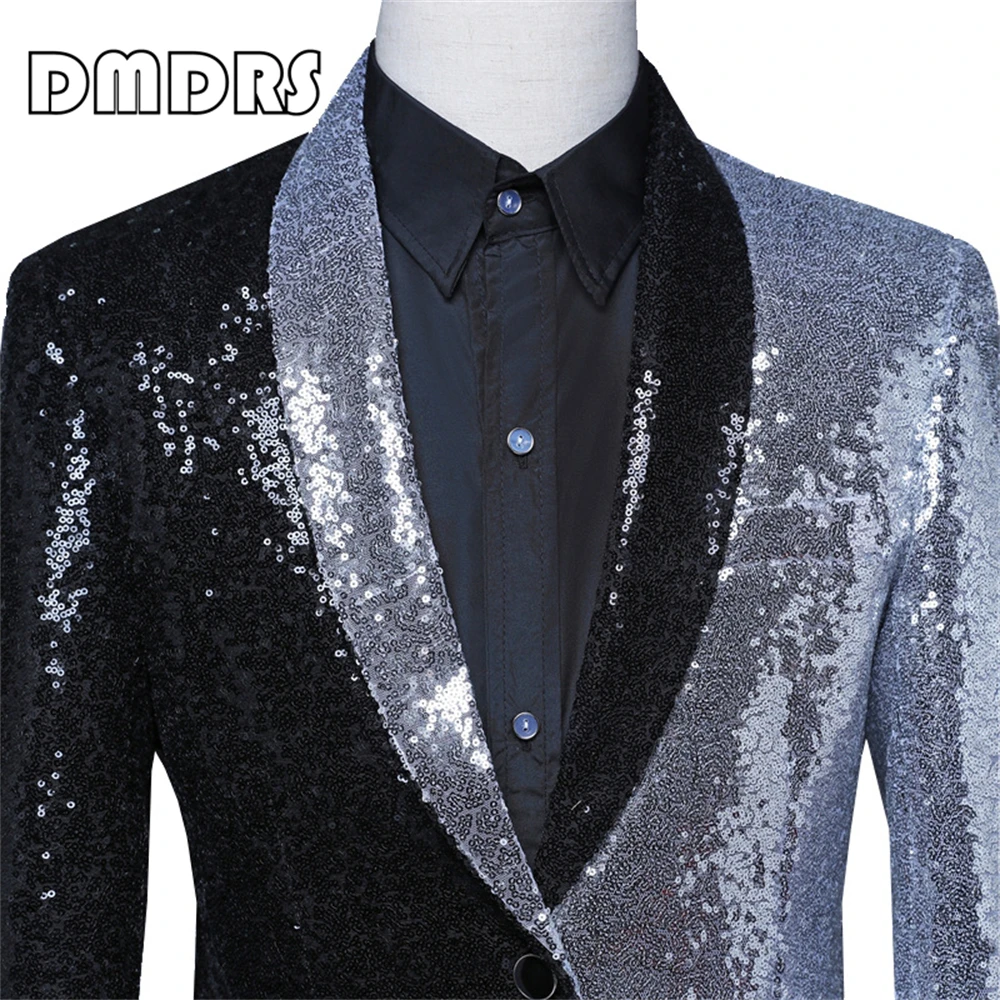 Patchwork Color Sequined Mens Suit Blazer Fashion Glitter Men's Jacket One Button Groom partyProm Dresswear
