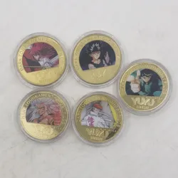 5models Japanese Manga YuYu Hakusho gold coin Anime souvenir badge for fans cartoon show props Urameshi Yuusuke collectilbles