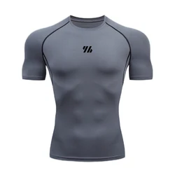 Men's Short Sleeve Quick Dry Gym T - Shirt - Breathable Fitness & Running Sportswear - 3XL Fit ( 89 - 96Kg ) (Grey)