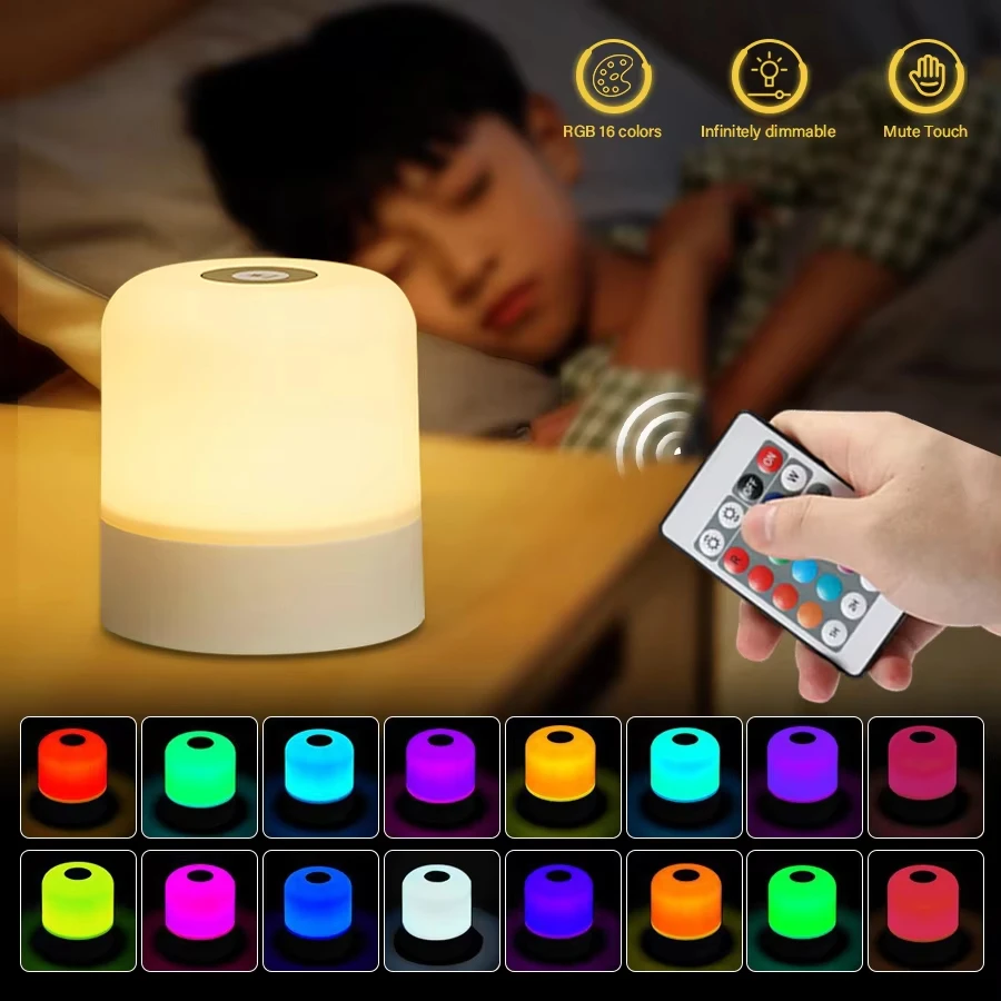 LED Table Lamp 13 Color Touch & Remote Control Dimmable Rechargeable Bedside Night Lamp for Room Decor
