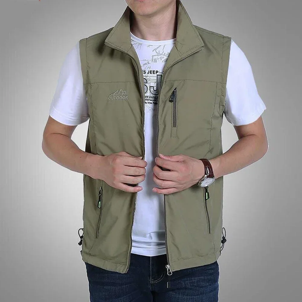 Spring Summer Outdoor Casual Vest Men's Solid Color with Pockets Zipper Undershirt Mesh Lining Breathable Fishing Undershirt