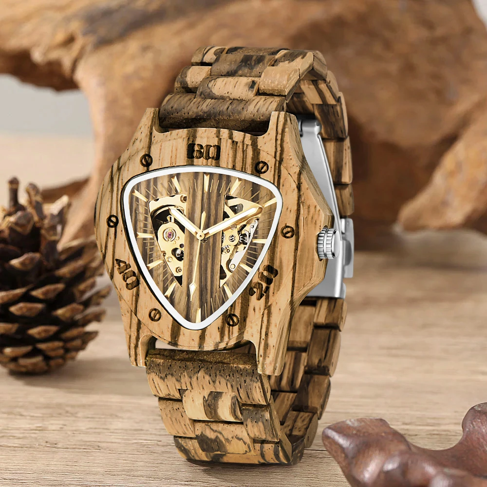 

Men's Mechanical Watch Luxury Brand military Wooden Male Wristwatch Clock FOR MAN Chronograph reloj hombre
