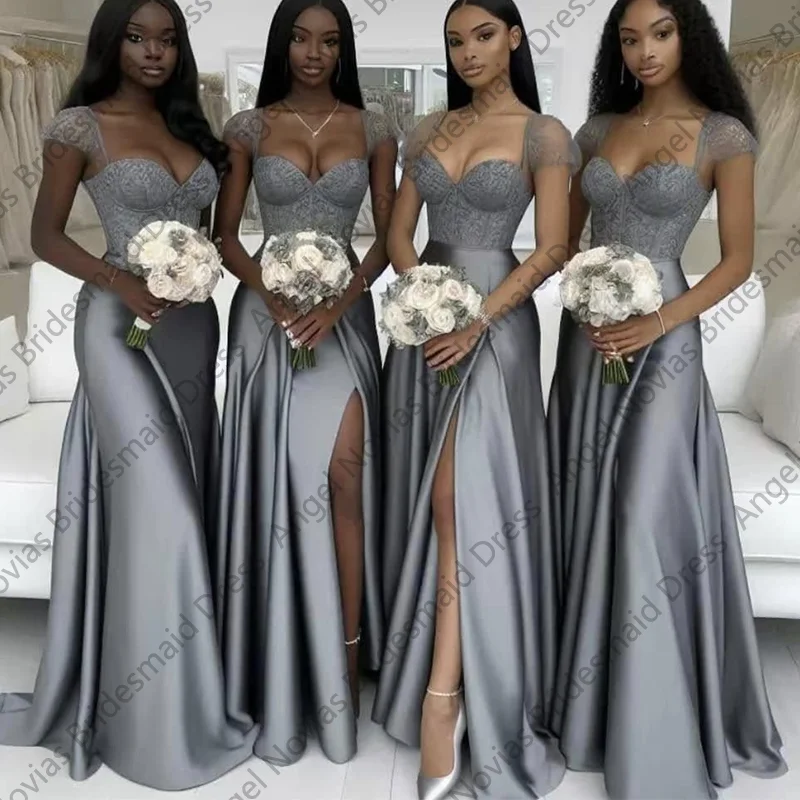 Long A Line Satin Bridesmaid Dresses for Wedding Party Maid Of Honor Dress