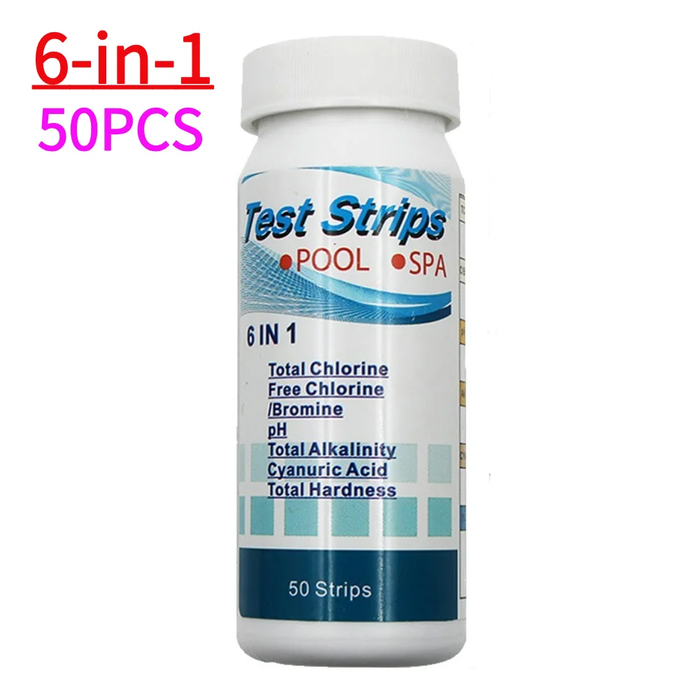6-in-1 Test Strips Multipurpose 50pcs Chlorine/PH/Bromine Measure Paper High Precision Easy Detection Aquarium Pool Accessories
