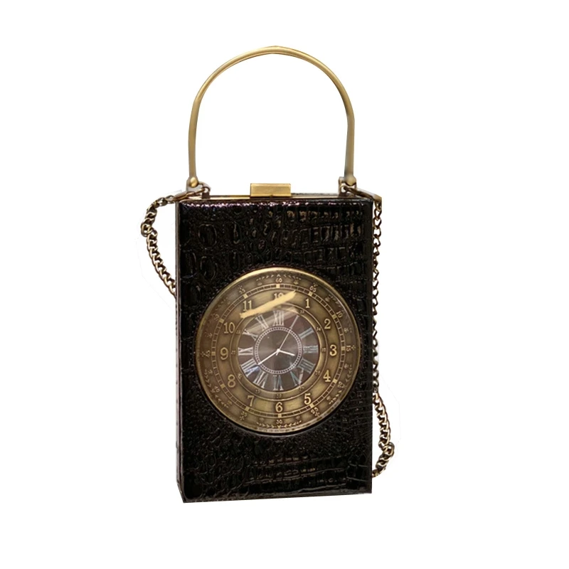 Real Working Clock Shoulder Chain Bag for Women PU Crossbody Bags Purse Bags Ins