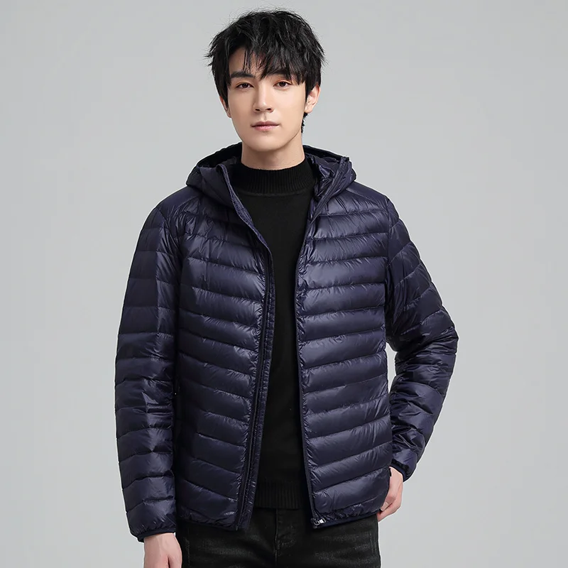 

2022 New Man Winter Jacket Fashion Hooded Solid Color 90% White Duck Down Men Jacket Casual Warm Thin Outwear Coat Parkas