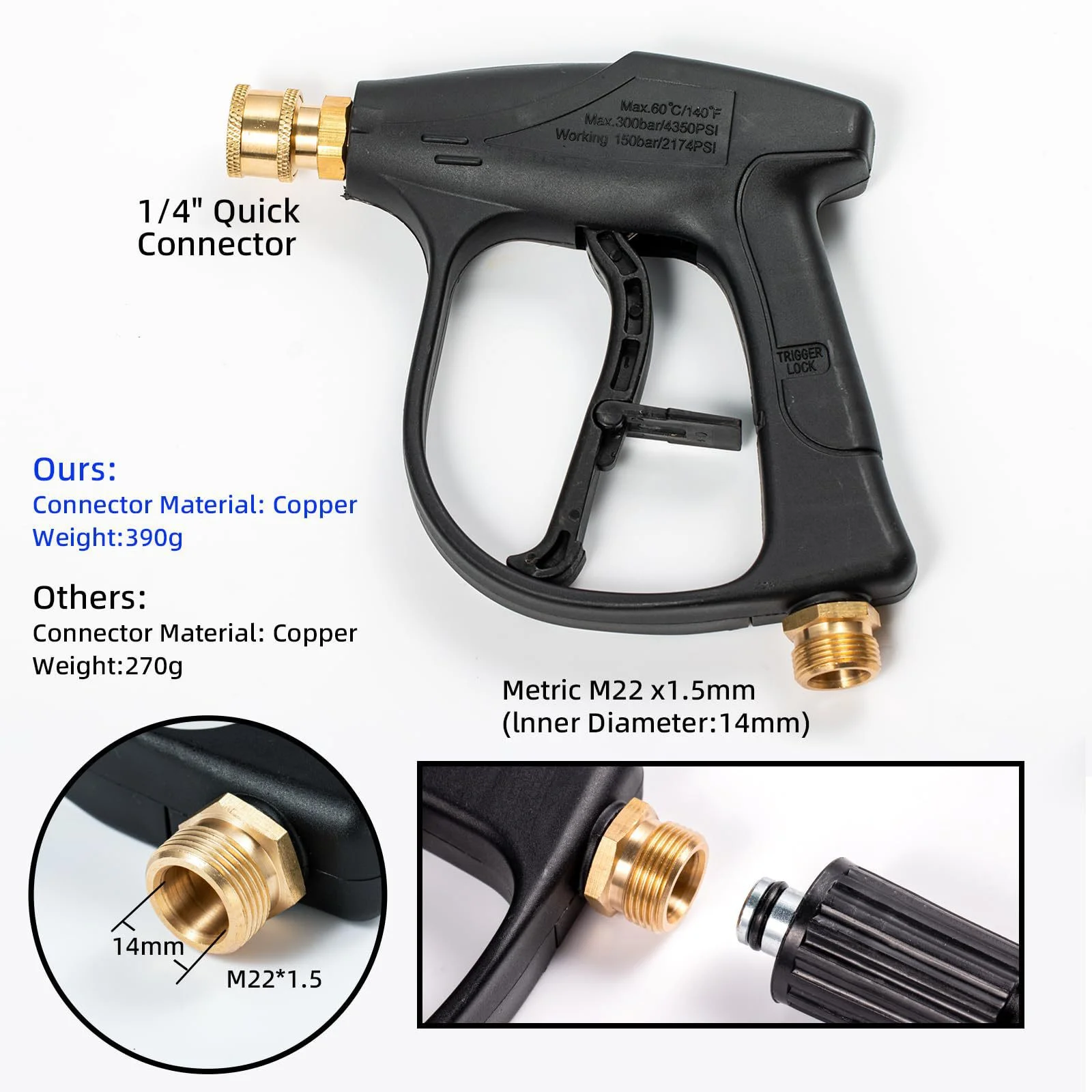 High - Pressure Washer Set - 300 bar, Multi - Purpose, 1L Foam Cannon, 5 Nozzles, M22 - 14 Connection, 1/4 Quick Connect 3