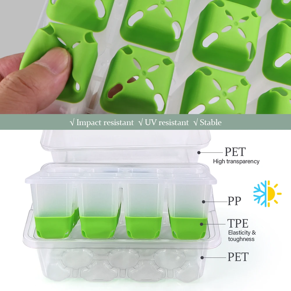 Seed Starter Tray with Transparent Cover & Adjustable Vents 12-Cell Flexible TPE for Seedling Transplanting Indoor Germination