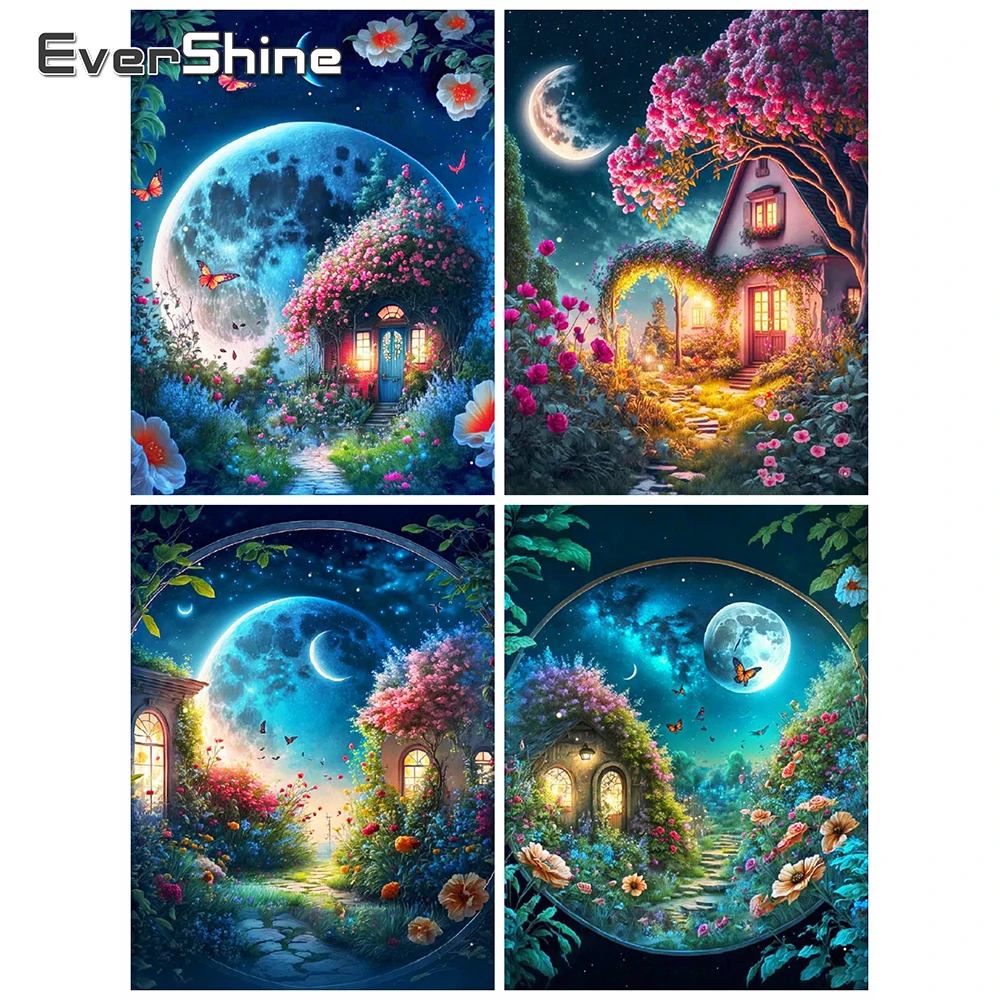 EverShineDiamondEmbroideryMoonCrossStitchDiamondPaintingHouse