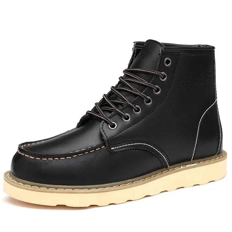 Winter Warm Men Boots Leather Mens Snow Boots with Fur Handmade Waterproof Male Ankle Boots No-slip High Top Male Work Shoes - 5