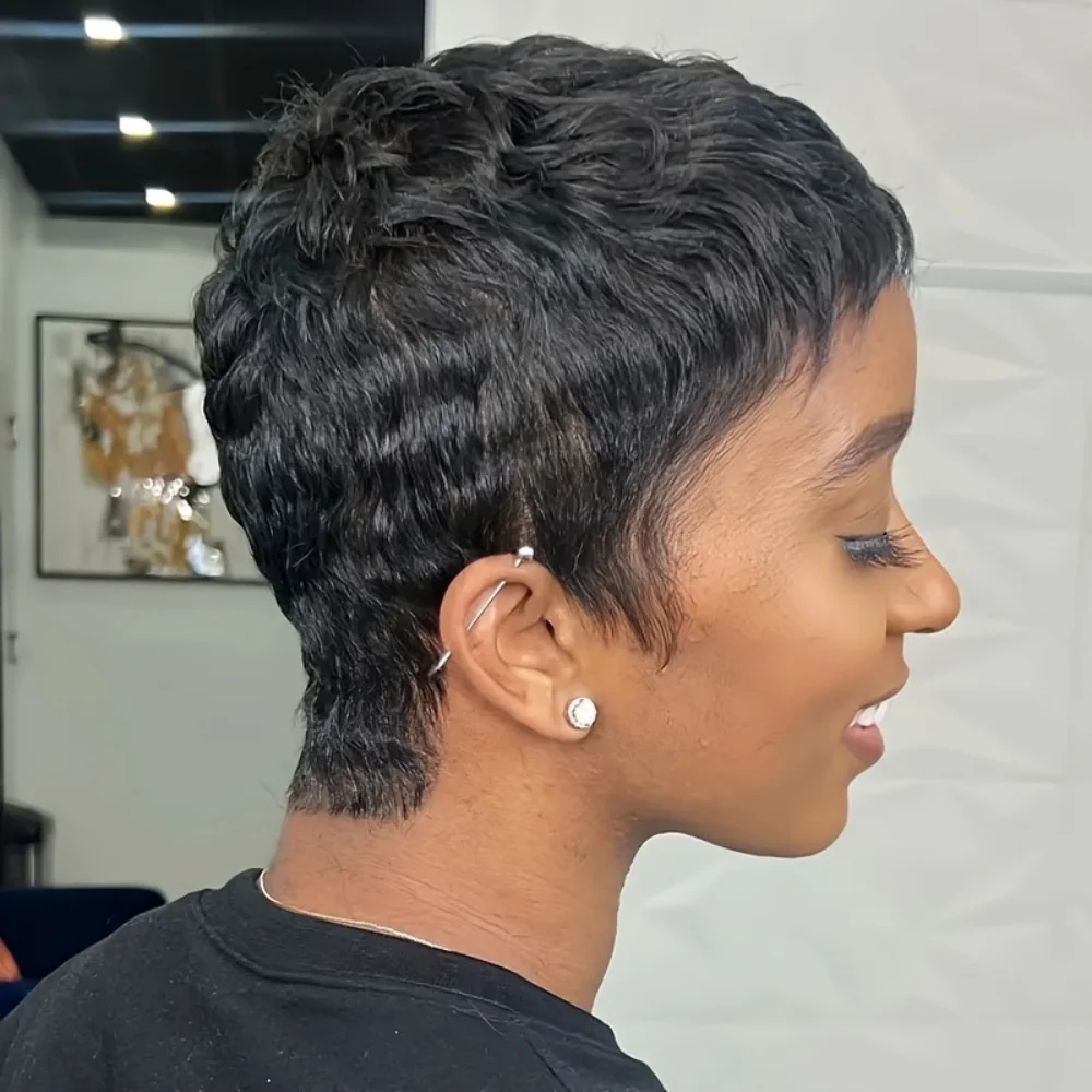 Short Wave Pixie Cut Wig Brazilian Human Hair For Women Full Machine Made Wigs 3