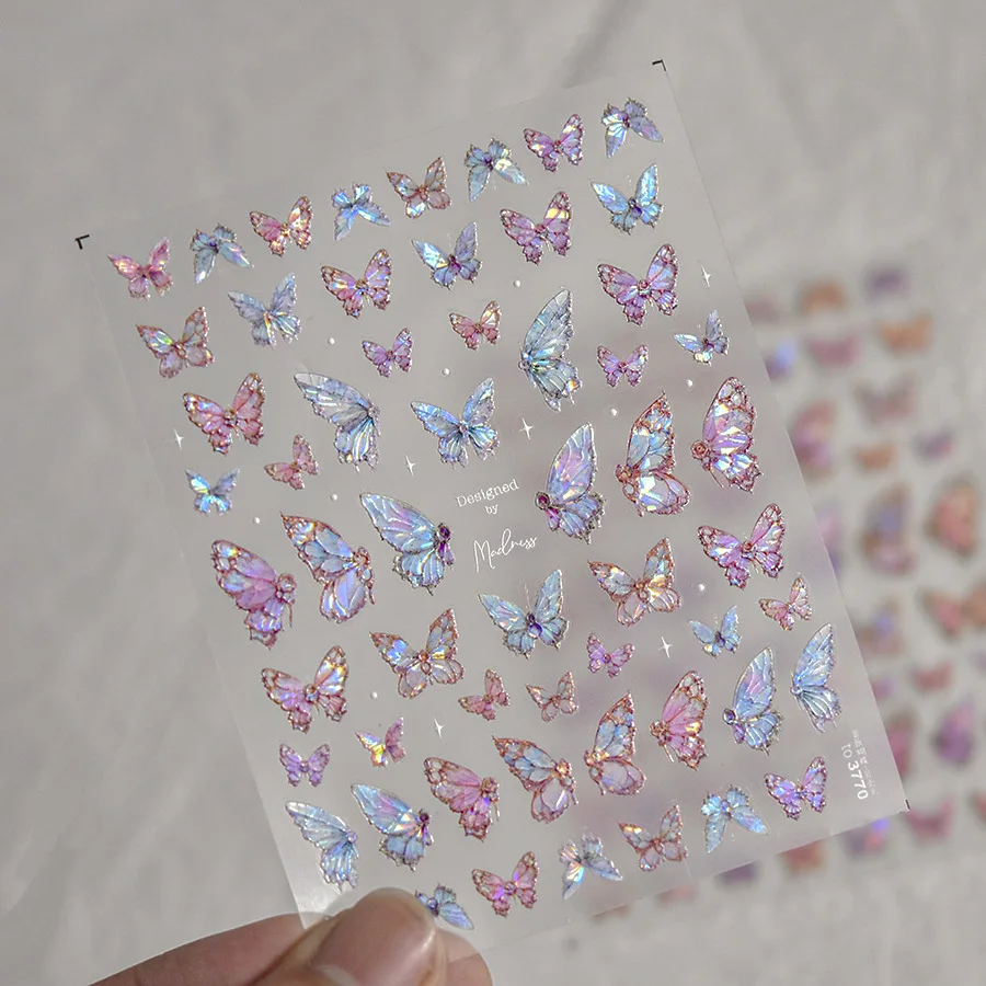 5D Embossed Aurora Butterfly Nail Art Stickers Self Adhesive Decals for Nails Decoration DIY 3D Acrylic Nail Supplies Parts 1Pcs