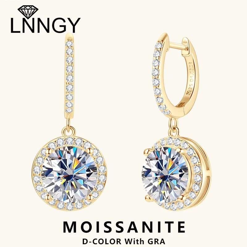 Lnngy 1CT 2CT 3CT Moissanite Earring 925 Certified Silver Drop Earrings For Women Girls Wedding Anniversary Dainty Jewelry Gift
