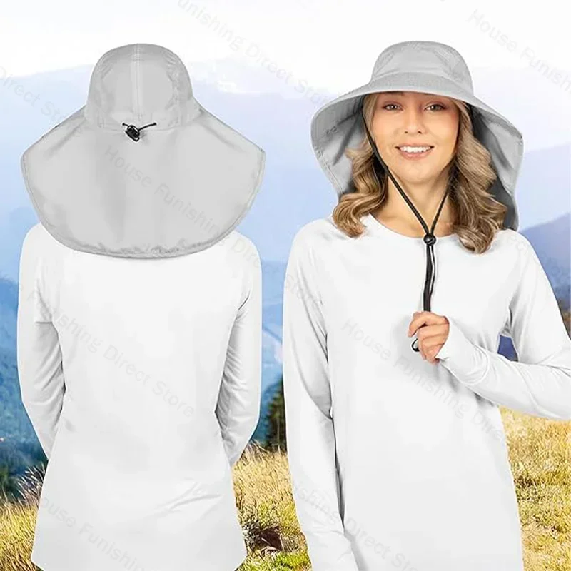 Men's Large Brim Summer Sun Hat With Neck Protector Outdoor Fishing Hat Shawl Shawl Denim Face Covering Sun Protection