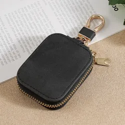 Elegant Leather Earphone Protective Case - Portable Zipper Storage Bag (Black)