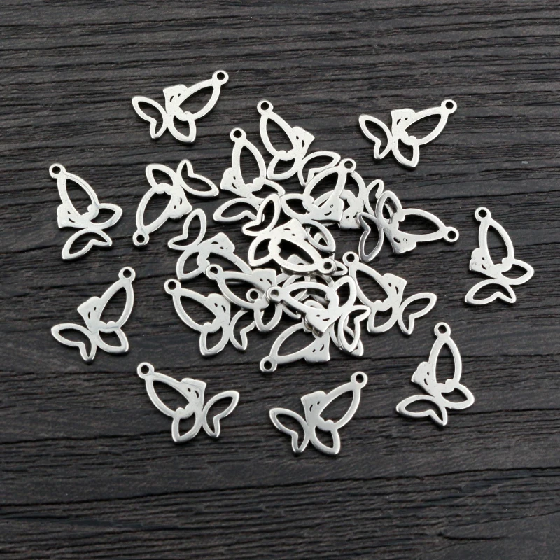 30pcs 13x9mm 아니 페이드 316 스테인레스 스틸 나비 매력 펜던트 쥬얼리 액세서리 만들기 DIY 목걸이 팔찌