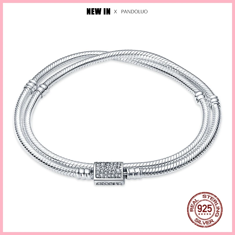 thumbnail image 1 of Gran oferta de pulsera de cuentas con cadena de serpiente y circonita en forma de corazón para mujer, abalorio de plata 925 compatible con cuentas Pandora originales, joyería DIY, Buen regalo, 1 of 5