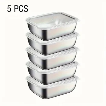5pcs Stainless Steel Food Storage Stackable Meal Prep Boxes for Kitchen Fridge Lunch Ideal for Meal Prep Travel Kitchen Storage