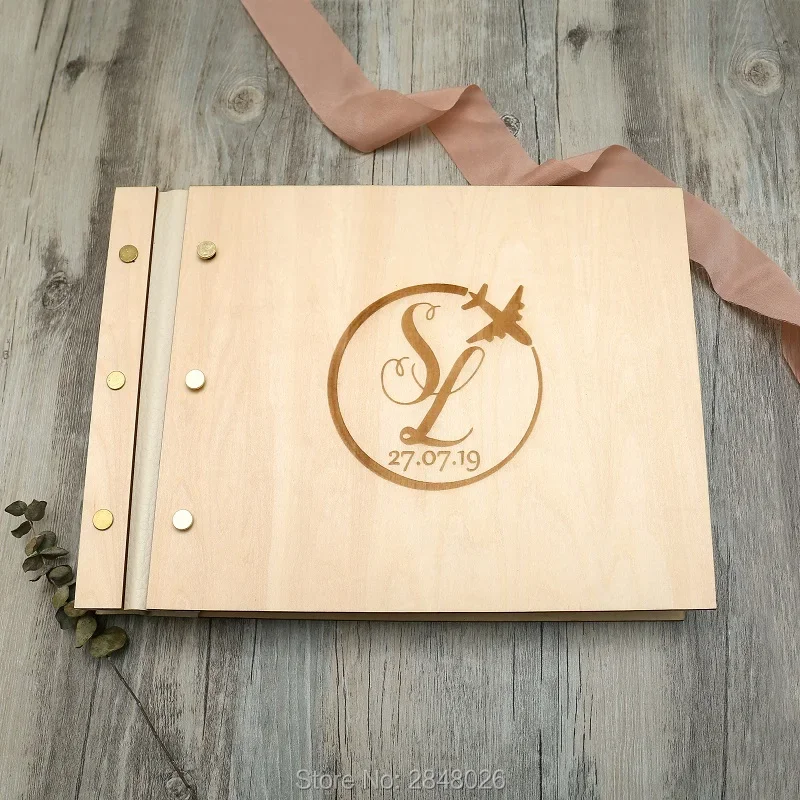 Rustic engraved Destination wedding guestbook,wooden Wedding Initials guest book, personalized sign in album