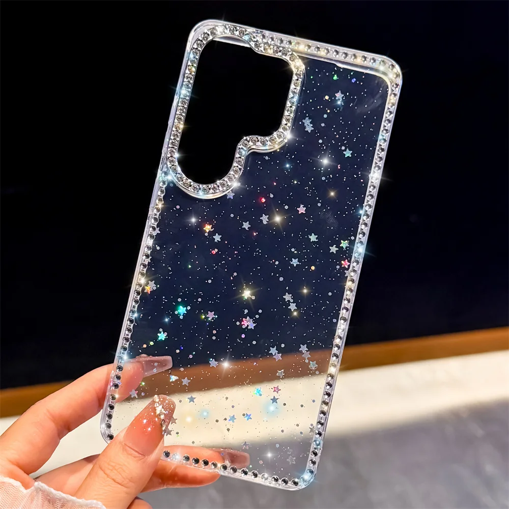 Glitter Diamond Clear Phone Case with Laser Cover Design