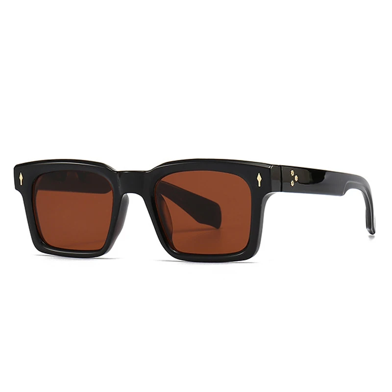 SO&EI Fashion Square Rivets Gradient Sunglasses Men Shades UV400 Vintage Dark Green Trending Women Sun Glasses_voghion.com