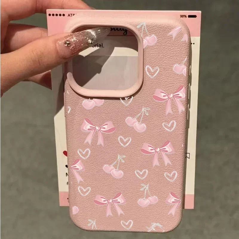 Girly Pink Bowknot Cherry Soft Phone Case