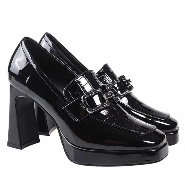 Spring Fashion High Heels Autumn New Women Chunky Platform Pumps British Style Woman Slip on Square Toe Office Lady Work Shoes 6